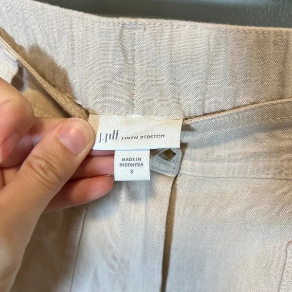 J. Jill Linen Stretch Wide Leg Pants Oatmeal Beige Women Small Pockets Elastic - Image 4