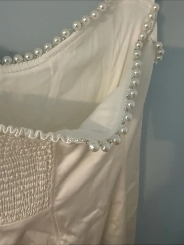 BHLDN NWT Ivory Satin Pearl Embellished Bridal Midi Dress Size S - Image 4