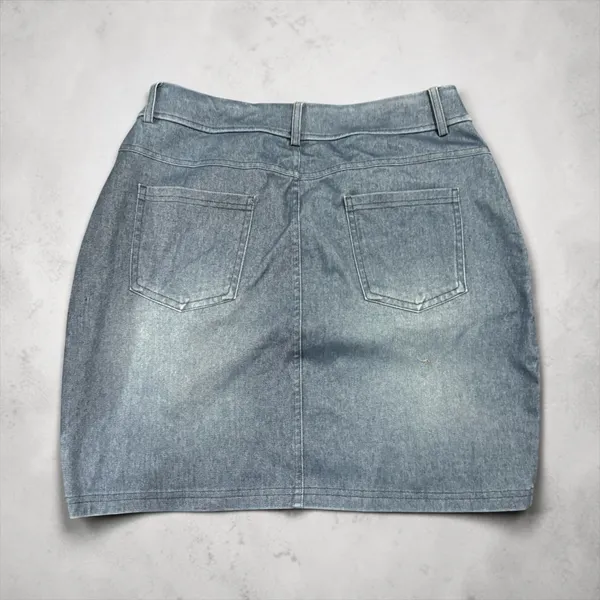 Amazon Womens Blue Denim Mini Skirt Size L Regular Solid Short Length Cotton Blend - Image 2