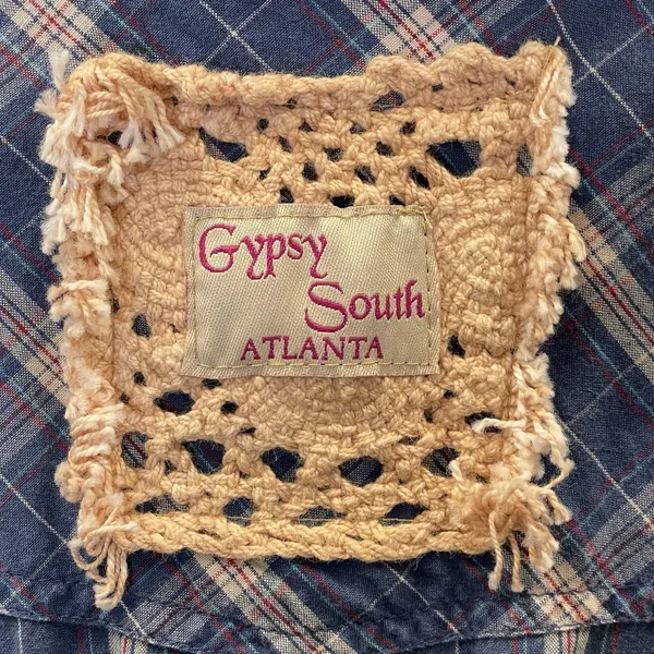Vtg Gypsy South Atlanta L Reworked Sleeveless Plaid Lace Tunic Vest & Shirt Y2K‎ - Image 15