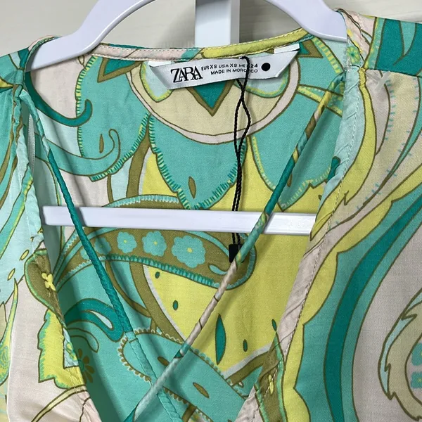 Zara Sea Green 70s Printed Retro Holly Crop Top - Image 3