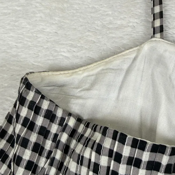 Reformation Black White Gingham Smocked Peplum Cami Top Spaghetti Strap M - Image 6