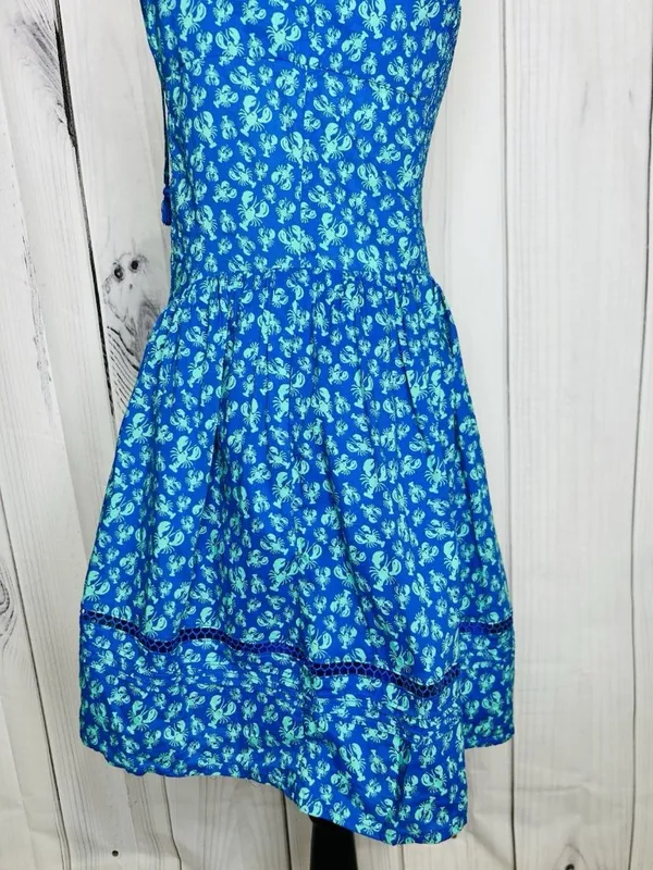 Roller Rabbit x Target Sz XS Blue Green Lobster Print Mini Dress Smocked Back - Image 8