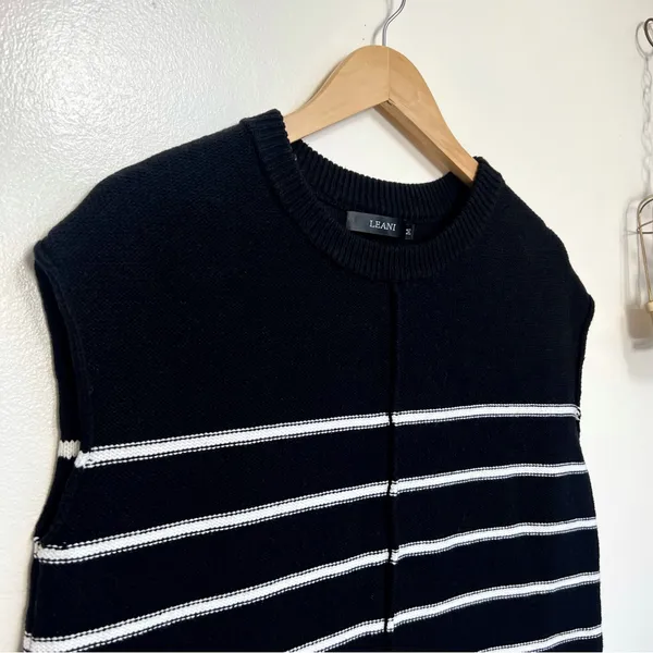 Leani Striped Knit Sleeveless Boxy Oversized Sweater Shirt Medium - Image 2