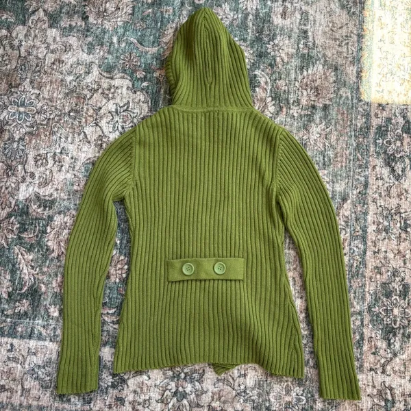 Vintage Mingle Green Ribbed Hooded Cardigan L Y2K Twee Indie Fairy Fall Cyber - Image 5