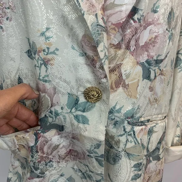 San Moire Vintage Woman Size S 80's Floral Pastel Oversized Retro Grandma Blazer - Image 5