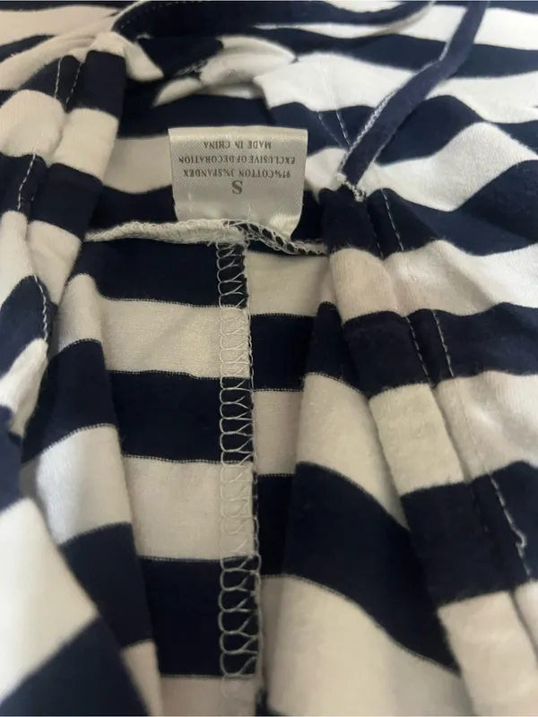 Source Unknown Navy, White & tan Colorblock‎ Striped Hoodie Sweatshirt - Image 2