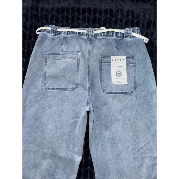 Risen Blue Denim Utility Pocket High‎ Rise Wide Leg Elastic Waistband Size 1XL - Image 5