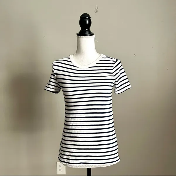 J. CREW | Navy Blue & White Striped Vintage Cotton T-shirt Sz XXS - Image 2