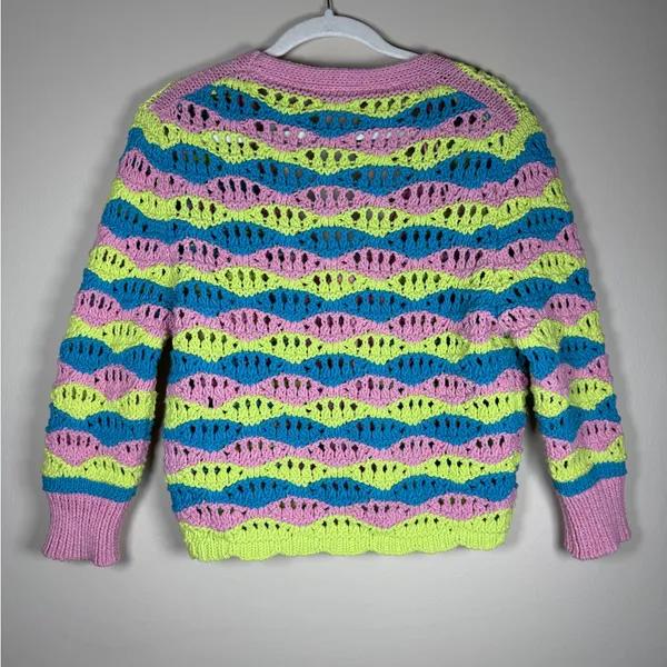 Zara Chunky Crochet Striped Front Tie Cardigan Retro Boxy Vibrant Y2K Sz M - Image 11