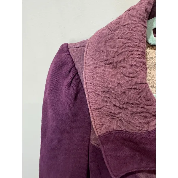 Free‎ People Mulberry Purple Cotton Knit Blazer Jacket Sz 8 Boho Victorian - Image 3