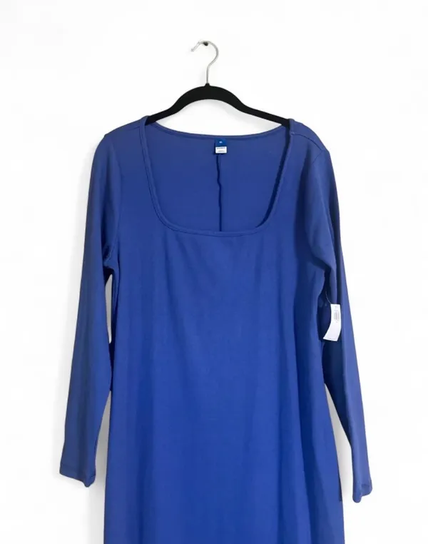 Old Navy Dress Sz XL Square Neck Long Sleeve Maxi Side Slits Ribbed Textured - Image 5