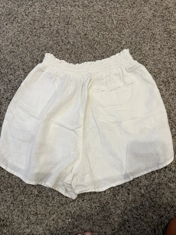 aerie Cream High-Waist Smocked Linen-Blend Shorts - Image 4