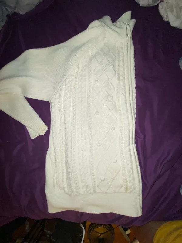 Croft & Barrow White Cable Knit Zip Up Cardigan Sweater - Image 5
