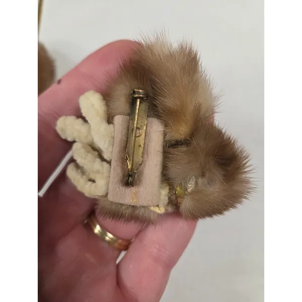 Vintage French Poodle Real Mink Pin Brooch w/ Matching Clip on Earrings Antique - Image 5