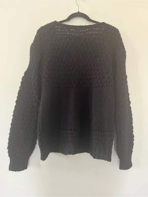 Free People Black Chunky Open Knit Oversized Sweater Small Wool Boho Capsule - Image 5