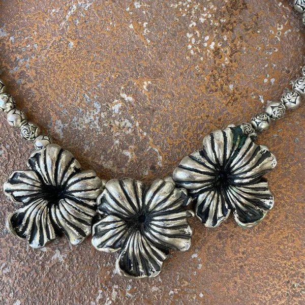 Free People Vintage boho silver beaded statement necklace - Image 3
