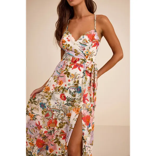Lulus Amara White Multi Paisley Print Wrap Midi Dress Cocktail Resort XL NWT - Image 5