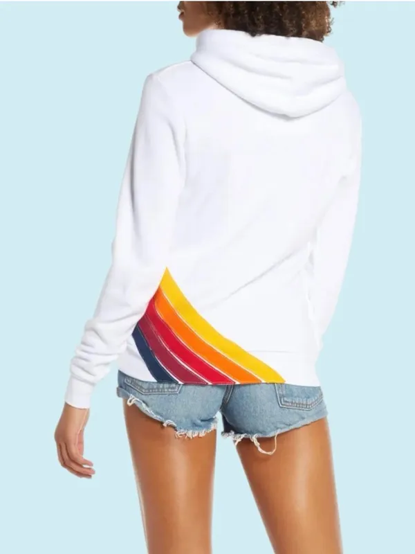 Aviator Nation Cross Stripe Pullover Hoodie XS White Rainbow Lounge Beachy Surf - Image 2