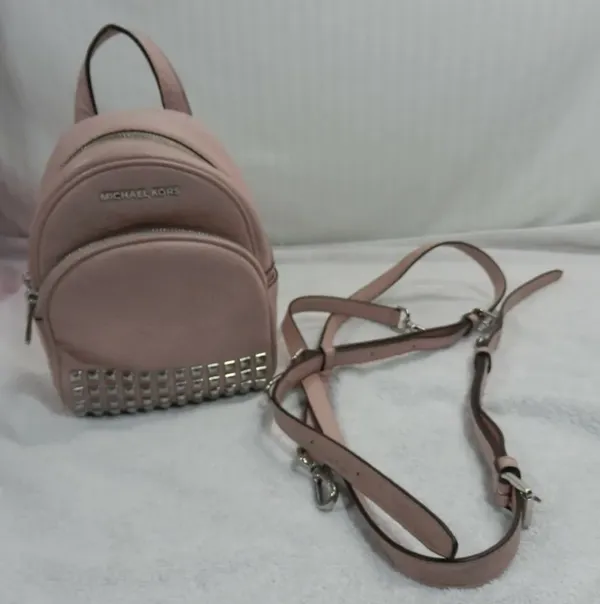 Abbey Studded Pink Pebble Leather Mini Backpack - Image 2