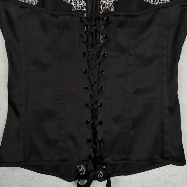 VTG Charlotte Russe Corset Top Women's L Black Embroidered Witch Whimsygoth Y2K - Image 9