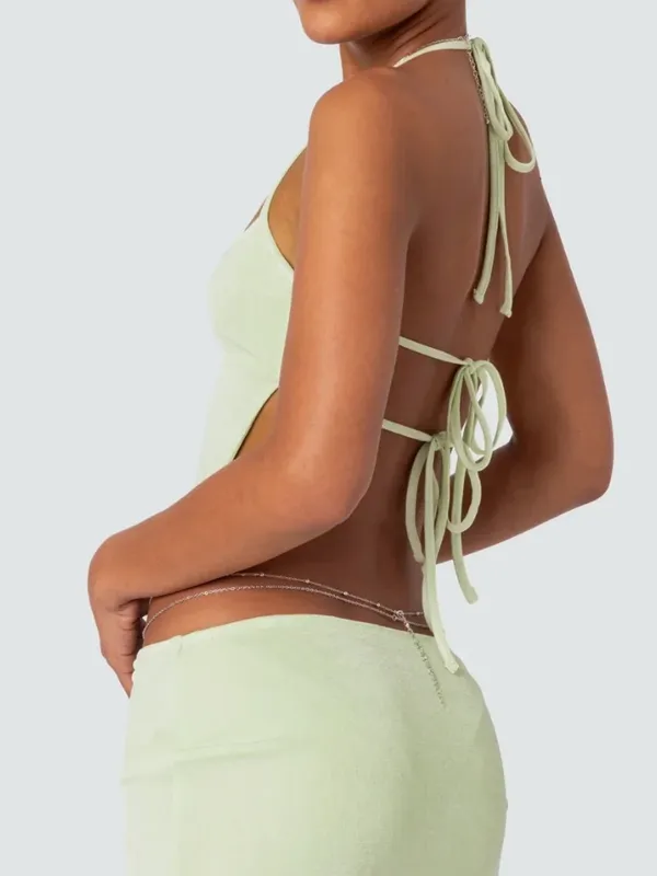 Edikted keke tie back top spaghetti straps green Small Coachella - Image 5