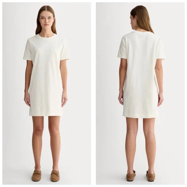Everlane The Organic Cotton Weekend Tee Dress Size Medium Cream Lightweight - Image 2