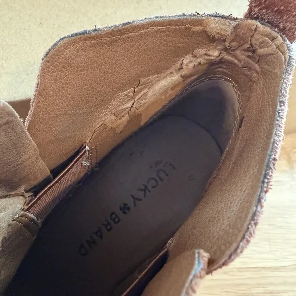 Lucky Brand Suede Wedge Ankle Booties LK- YONIANA‎ Chipmunk Brown 5.5M Capsule - Image 4