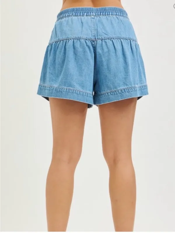 Risen Elastic Light Blue Denim Button-Front Slouchy Shorts NWT - Image 2