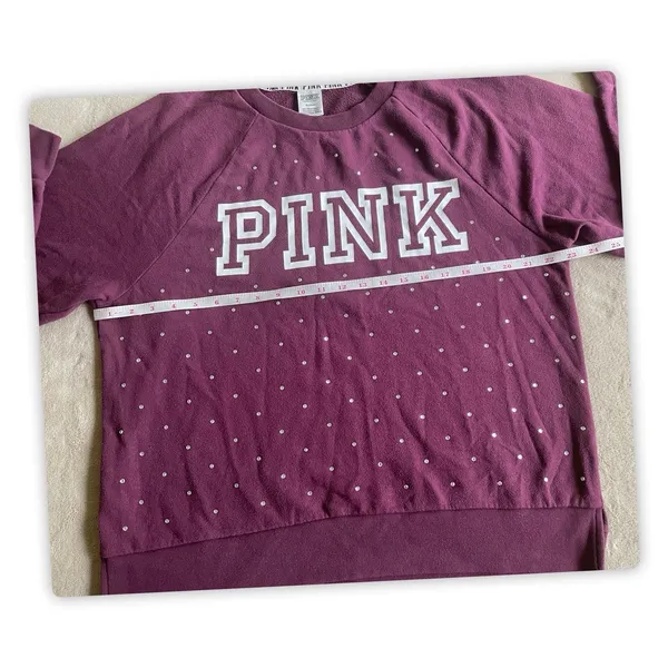 PINK Victoria's Secret Women's Studded Logo Sweatshirt Burgundy Size M - Image 2