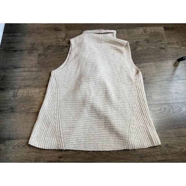Womens LOFT sleeveless sweater draped vest oatmeal knit shawl cozy size M/L‎ - Image 3