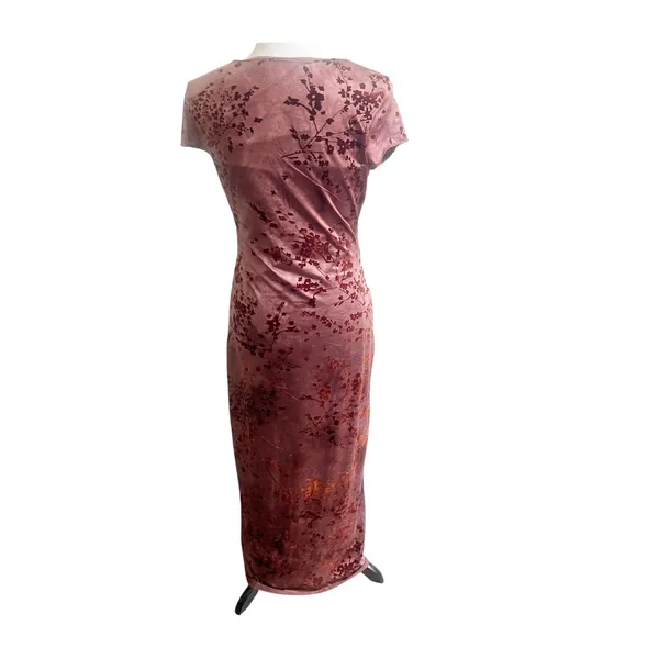 Thirty Thirty LA Bodycon Maxi Dress Womens L Mauve Floral Short Sleeve Elegant - Image 3