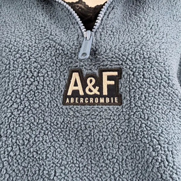 Abercrombie Fitch Sherpa Fleece Hoodie Kids 15/16 Blue Embroidered Winter Casual - Image 4