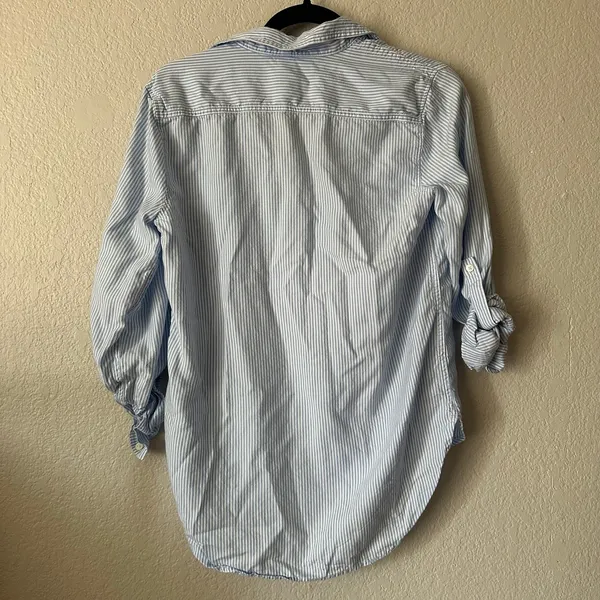 Babaton Relaxed Drapey Twill Button-up Utility Shirt Blue Stripe Size XS - Image 6