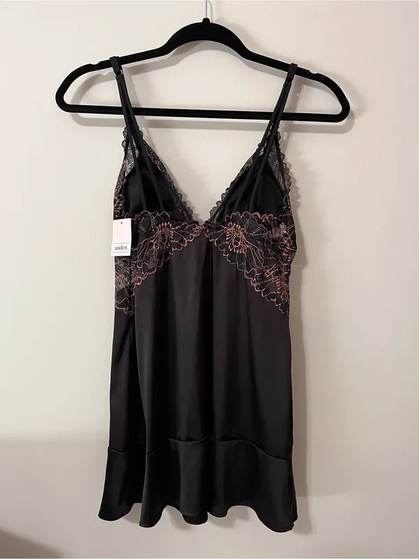 SEXY Satin & Lace Silky Black Lingerie Sleep Dress Auden Women’s Slip Sz S NWT - Image 3