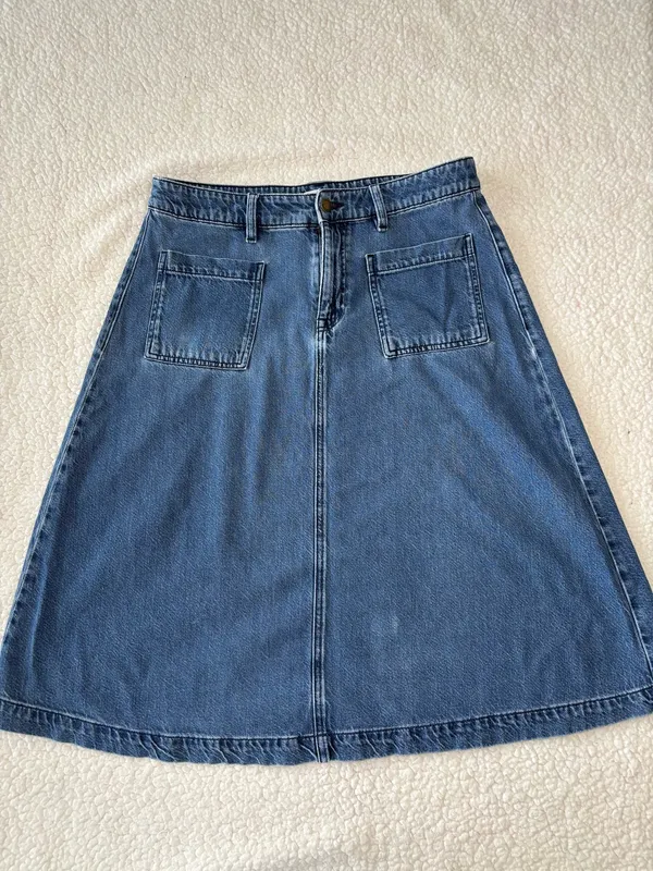 Vintage 90s Liz Claiborne Patch Pocket Denim A-Line Midi Skirt size 10 #denim #midi - Image 2