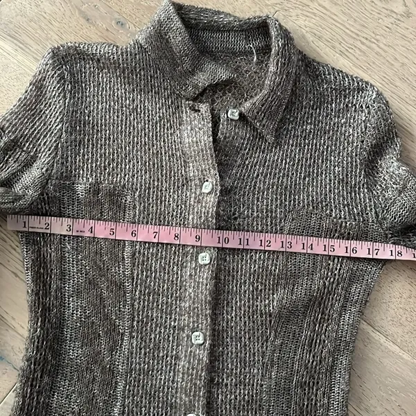 Vintage Brown Open Knit Cardigan Boho Cottagecore Crochet S - Image 6