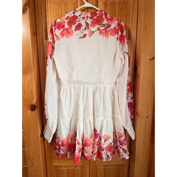 NWOT Showpo Becky Mini Dress Sz‎ 6 Wildflower Floral Tiered Ruffle Bishop Sleeve - Image 4
