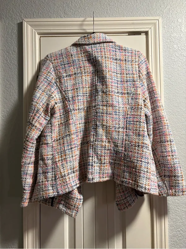 Johnston & Murphy Jacket Womens Medium Multi Tweed Open Front Draped Waterfall - Image 5