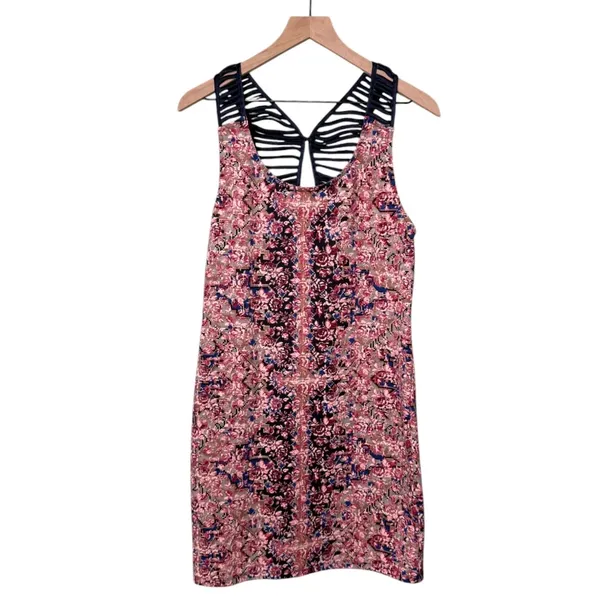 Free People Digital Damsel Bodycon Mini Dress Pink Blue Floral Women’s Large - Image 3