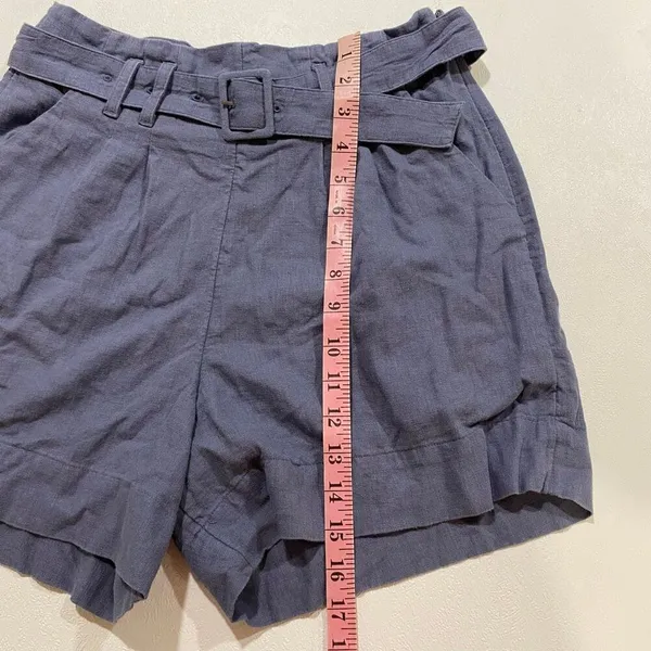 Abercrombie & Fitch Blue Linen Blend Belted Shorts Size M High Rise - Image 6