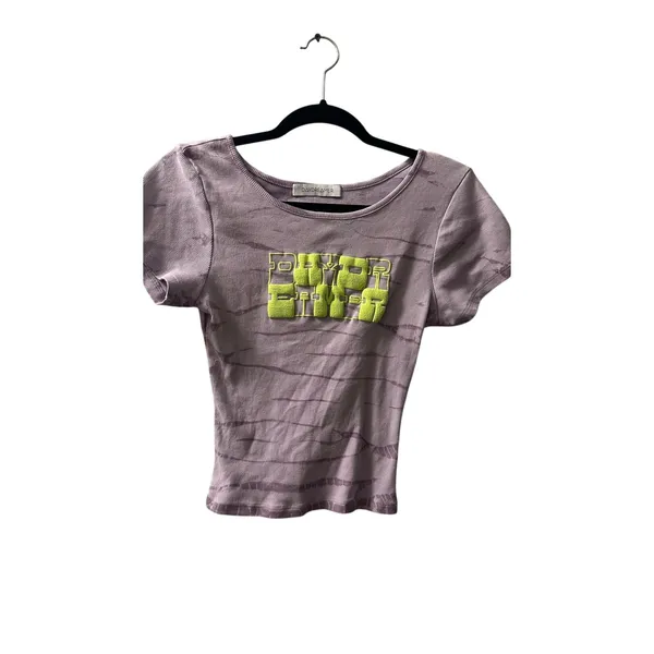 DAYDREAMER Purple Neon Green Tie Dye Baby Tee Style Ribbed Knit Tee size Medium - Image 2