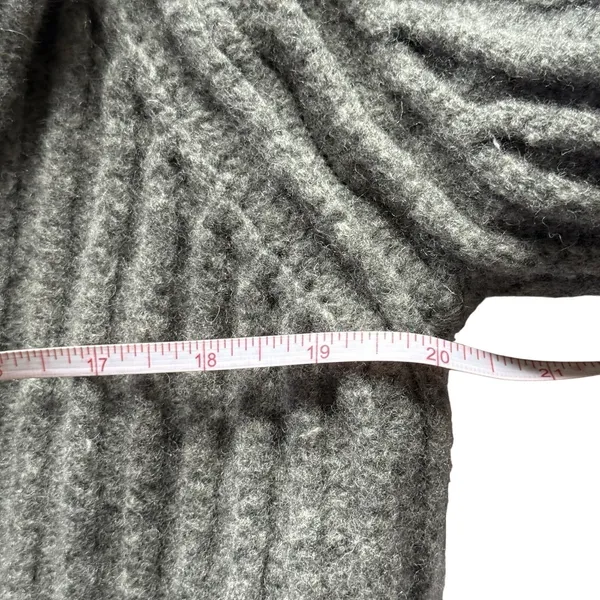 Women's Long Cardigan Sweater Gray Sz M Lambswool Ribbed Belted Open Front Cozy - Image 7