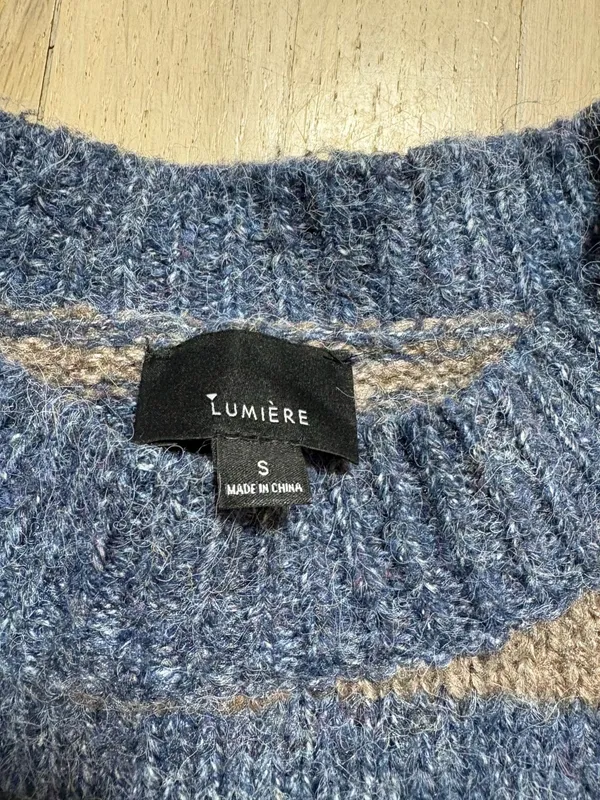 Lumiere Blue and‎ Brown Striped Grunge Distressed Knit Sweater - Image 2