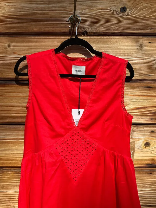 Kourt Red Size S Tatiana Cotton V Neck Mini Dress Few Moda - Image 6
