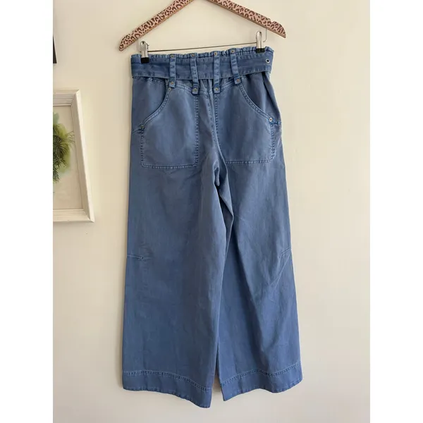 FREE PEOPLE Sloane Belted Blue Wide Leg Pants Size Small - Image 6