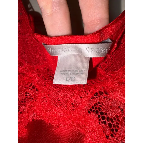 Victoria's‎ Secret Red Satin Chemise & Robe Set Lace Trim Lingerie Size L M/L - Image 7