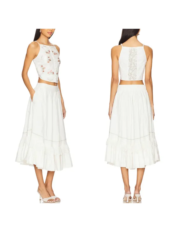 Free People Maeberrie Top & Skirt Set Coord Embroidered NWT Ivory Size Medium - Image 2