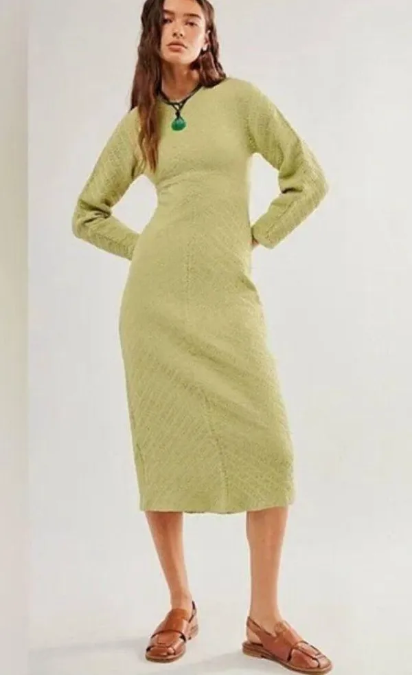 NWOT Free People Gabby Seamless Midi Dress in Dried Aloe M/L - Image 4