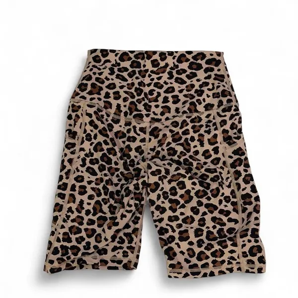 Leopard Print Biker Shorts Tan Small High Waisted‎ Athleisure Gym - Image 3